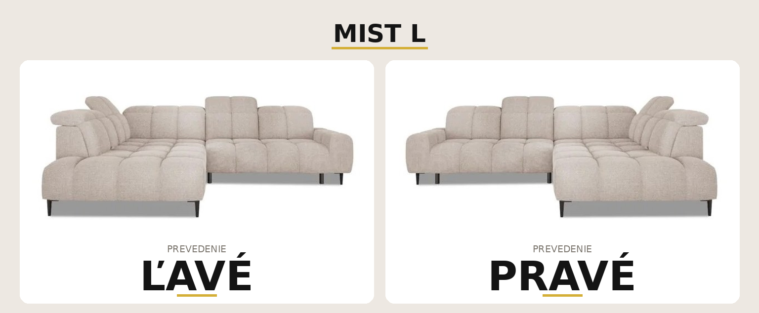 Sedacia súprava MIST L – ľavé a pravé prevedenie